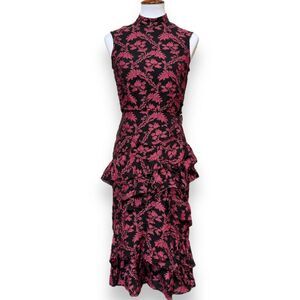 SALONI Isla Ruffle Sleeveless Dress Purple Red Floral Rayon Blend Lined Size 4